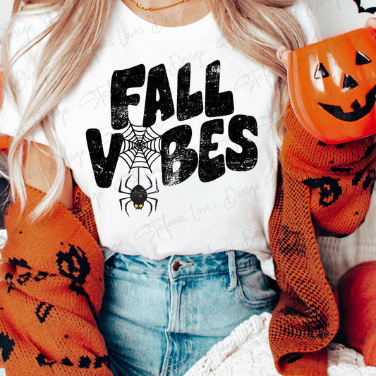 Fall Vibes Distressed with Spider Web PNG, Digital Download