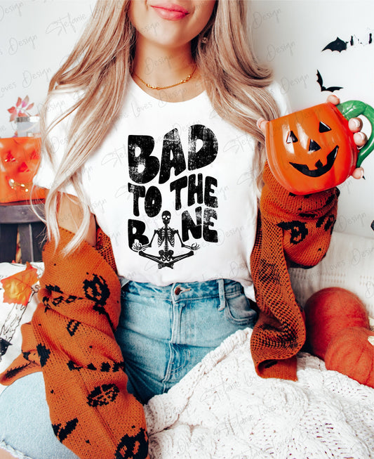 Bad to the Bone Distressed Digital Design, Halloween, Fall, PNG, Digital Download