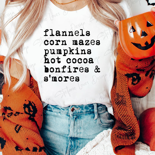 Flannels Corn Mazes Pumpkins Hot Cocoa Bonfires and Smores svg and png, Digital Download