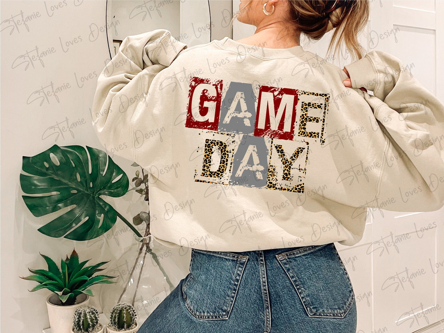 Game Day Leopard Anarchy Distressed png, Digital Design, Maroon Grey