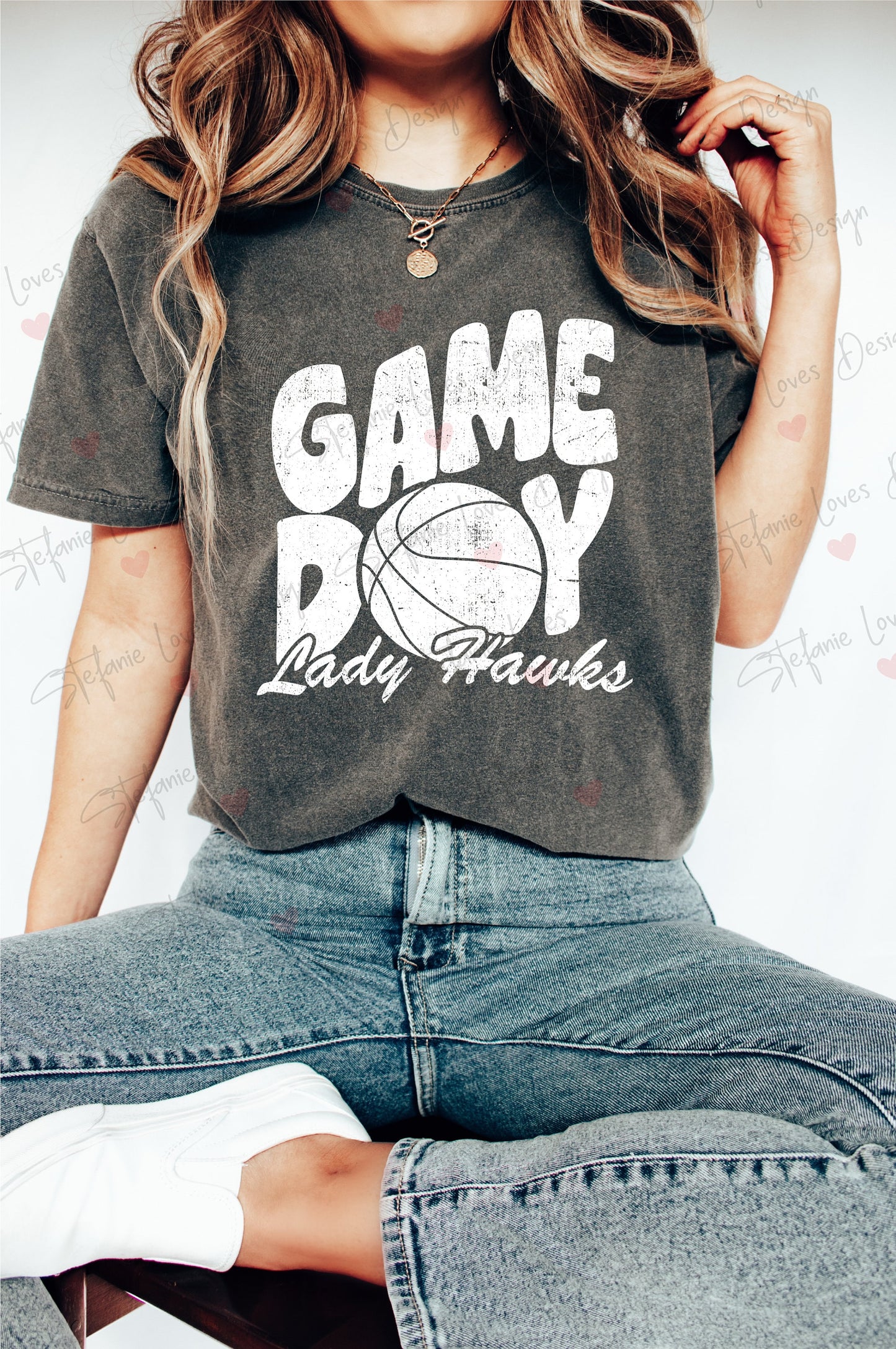 Game Day Basketball Lady Hawks Distressed png, Distressed Game Day png, Basketball png, Sports png, Digital Design