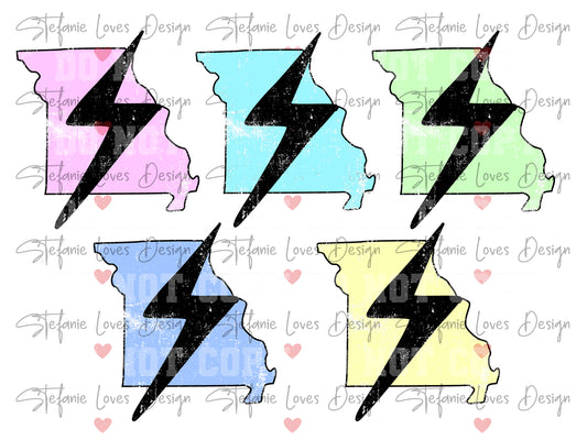 Missouri Bolt Grunge, Pastel Colors
